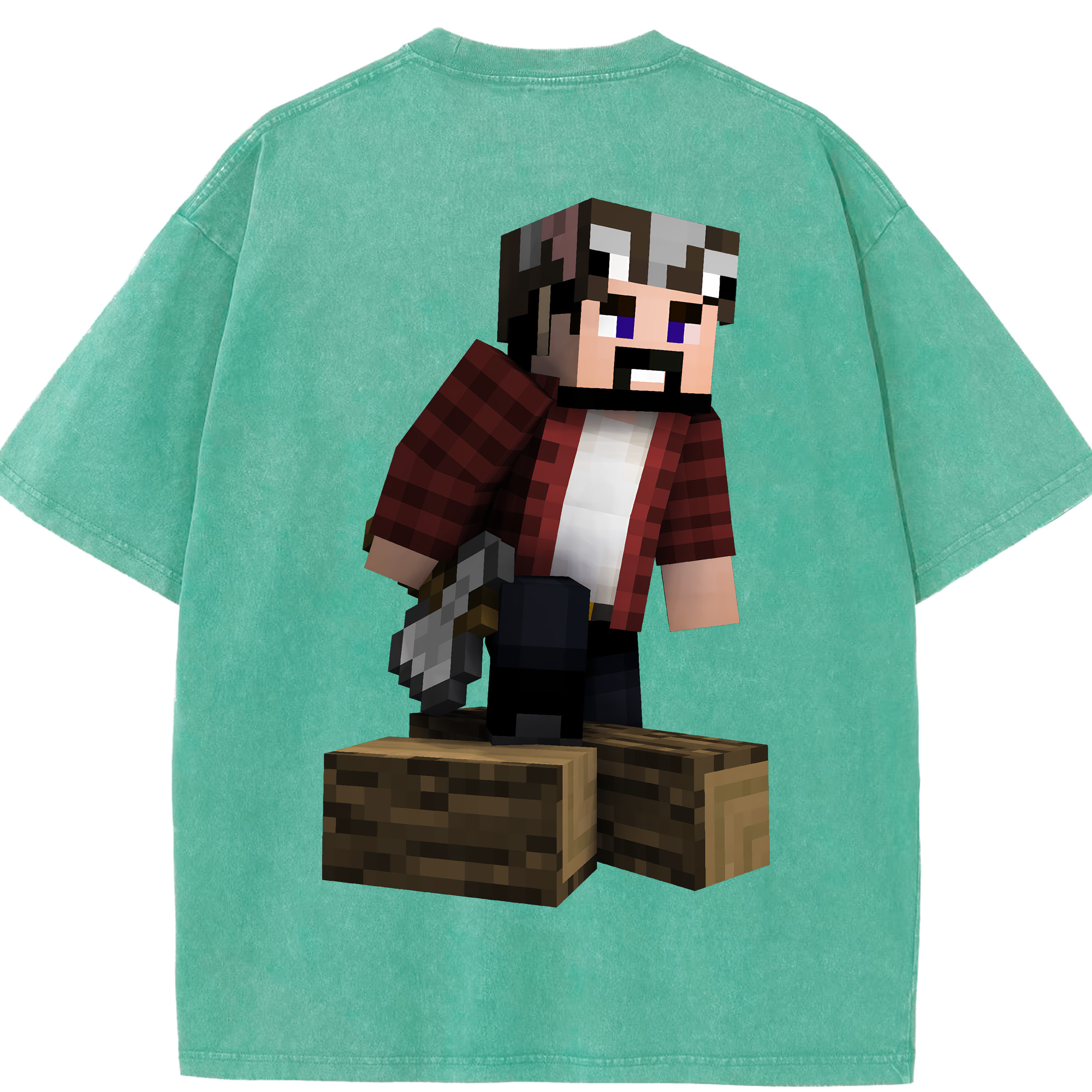 （画像用） マインクラフト ブロックの世界 Minecraft MC Block world 綿100% ヴィンテージ風 半袖Tシャツ（背面プリント）